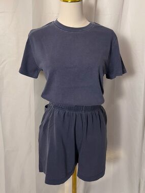 Women's Short Sleeve Tee and Elastic Waist Shorts Set - Slate Blue